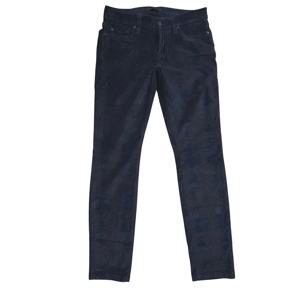7 For All Mankind Navy Blue Damask Velvet Skinny Pants Womens 28 Mid Rise Floral